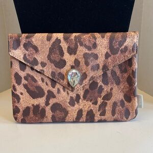 Ipsy Leopard Print Clutch with Jewel Accent NWOT 7.5” x 5.5”